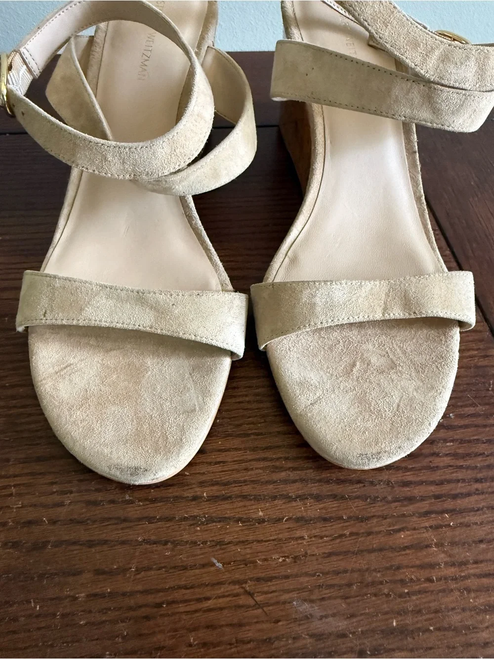Stuart Weitzman Ave Tan Cork Wedge Strappy Sandal 10